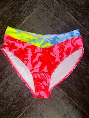 Popvil Women's Neon Pink Tropical Bikini Bottoms